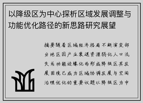 以降级区为中心探析区域发展调整与功能优化路径的新思路研究展望